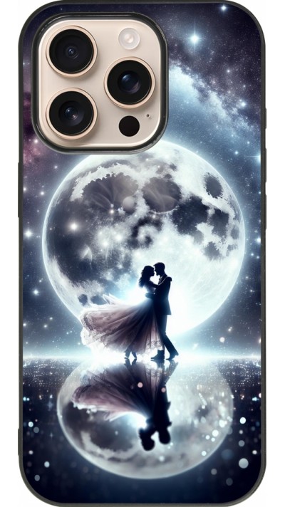 Coque iPhone 16 Pro - Silicone rigide noir Valentine 2024 Love under the moon