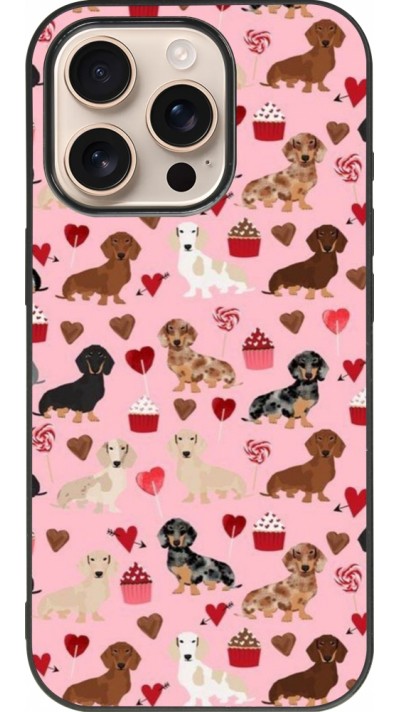Coque iPhone 16 Pro - Silicone rigide noir Valentine 2024 puppy love