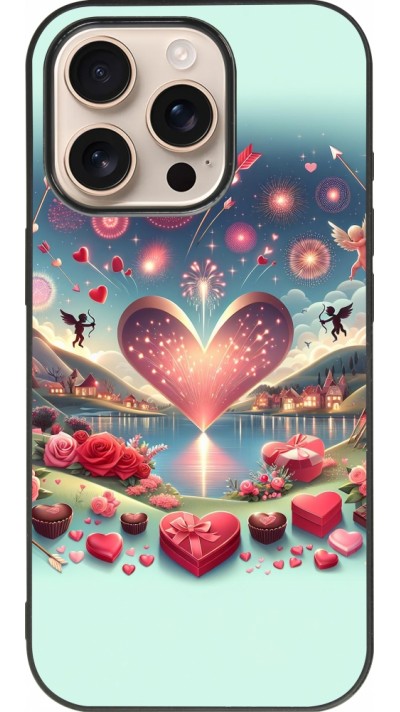 Coque iPhone 16 Pro - Silicone rigide noir Valentine 2025 Chic