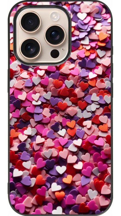Coque iPhone 16 Pro - Silicone rigide noir Valentine 2025 Confetti