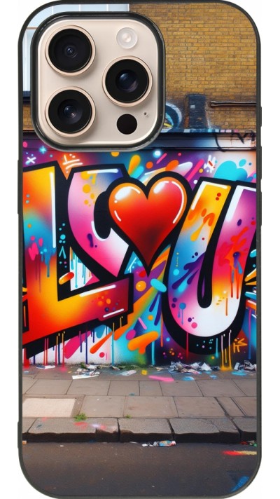 Coque iPhone 16 Pro - Silicone rigide noir Valentine 2025 Love U Tag