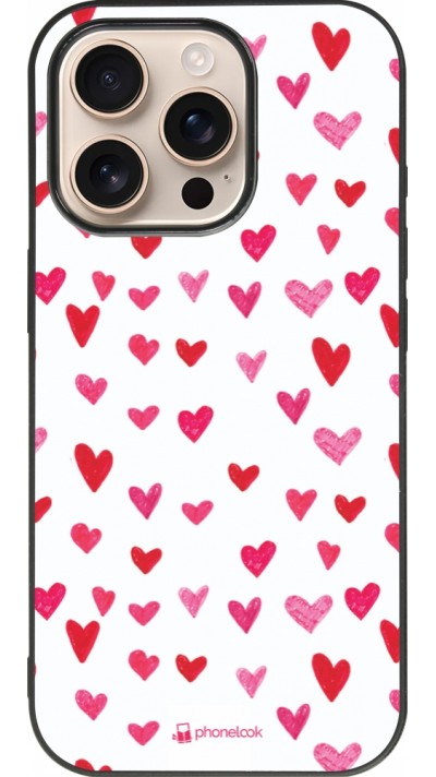 Coque iPhone 16 Pro - Silicone rigide noir Valentine 2022 Many pink hearts