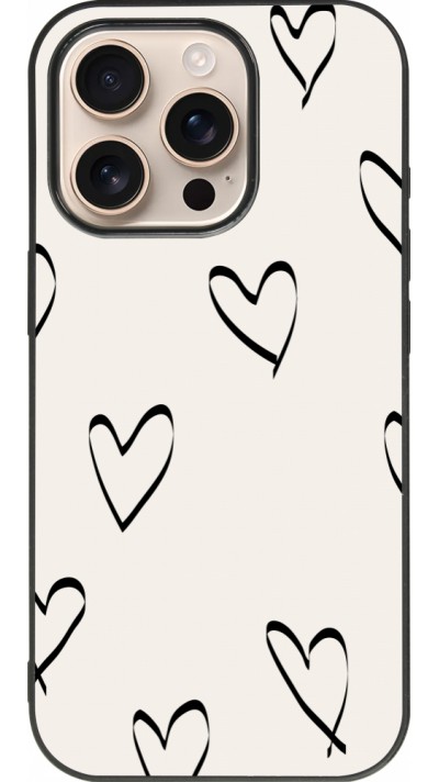 Coque iPhone 16 Pro - Silicone rigide noir Valentine 2023 minimalist hearts