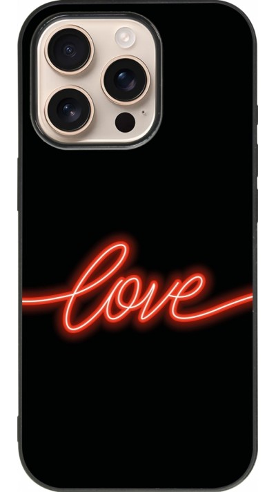 Coque iPhone 16 Pro - Silicone rigide noir Valentine 2023 neon love