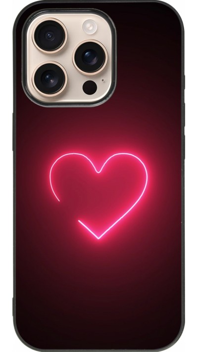 Coque iPhone 16 Pro - Silicone rigide noir Valentine 2023 single neon heart