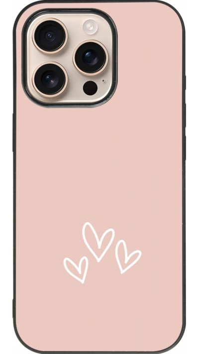 Coque iPhone 16 Pro - Silicone rigide noir Valentine 2023 three minimalist hearts