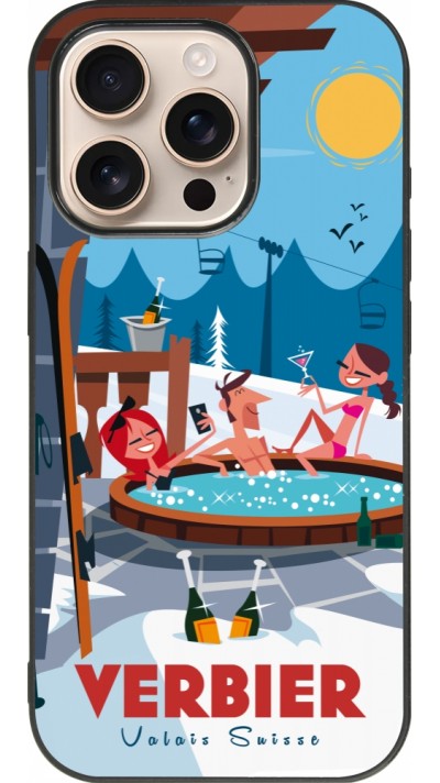 Coque iPhone 16 Pro - Silicone rigide noir Verbier Mountain Jacuzzi