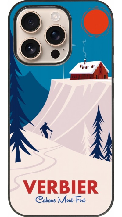 Coque iPhone 16 Pro - Silicone rigide noir Verbier Cabane Mont-Fort