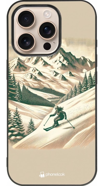 Coque iPhone 16 Pro - Silicone rigide noir Vintage Ski Mountain
