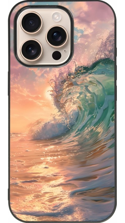 Coque iPhone 16 Pro - Silicone rigide noir Wave Sunset