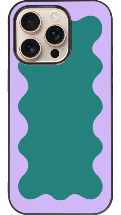 Coque iPhone 16 Pro - Silicone rigide noir Wavy Rectangle Green Purple