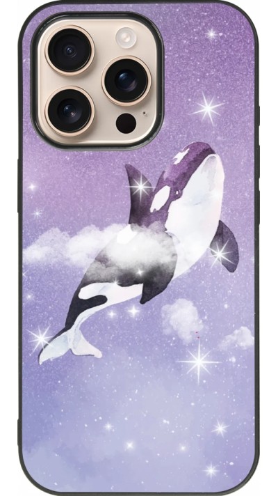 Coque iPhone 16 Pro - Silicone rigide noir Whale in sparking stars
