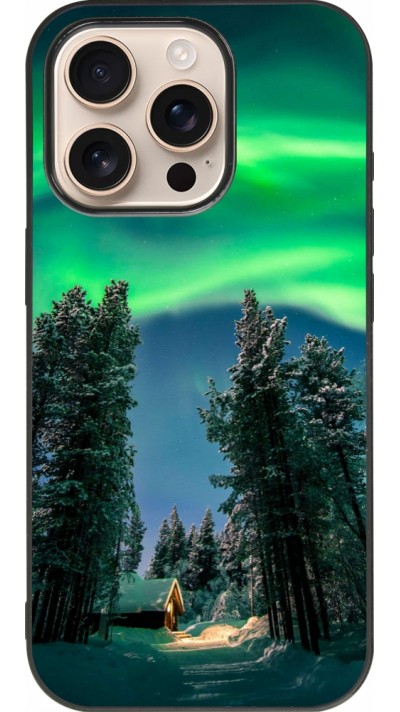 Coque iPhone 16 Pro - Silicone rigide noir Winter 22 Northern Lights