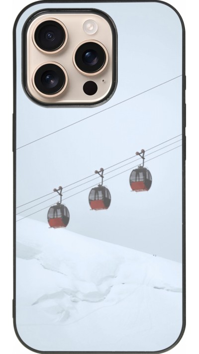 Coque iPhone 16 Pro - Silicone rigide noir Winter 22 ski lift