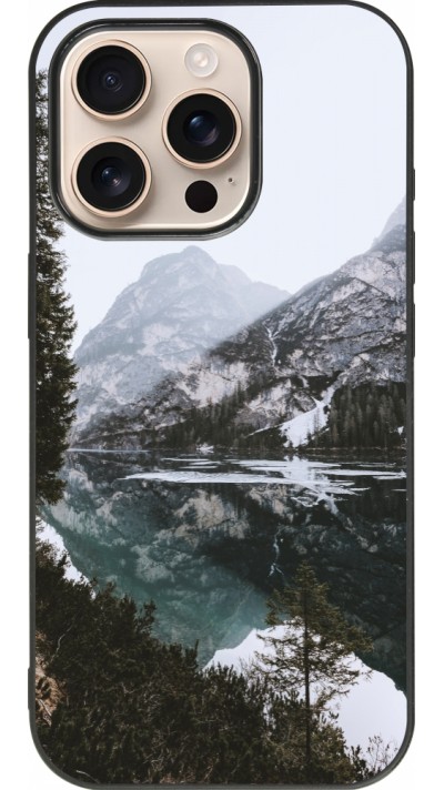 Coque iPhone 16 Pro - Silicone rigide noir Winter 22 snowy mountain and lake