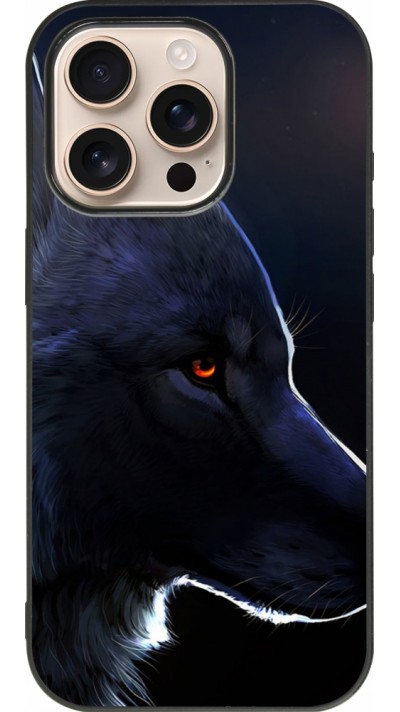 Coque iPhone 16 Pro - Silicone rigide noir Wolf Shape