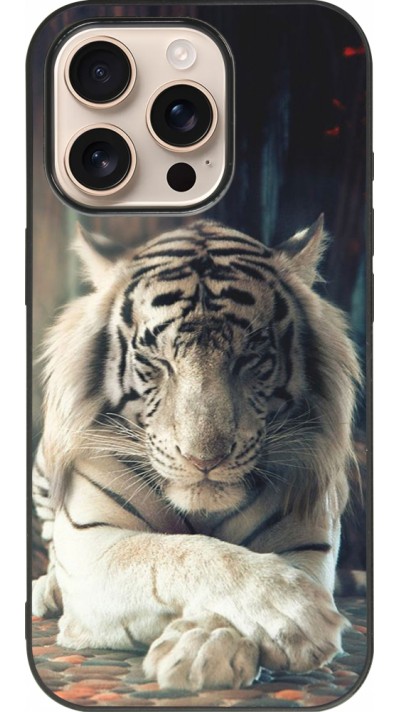 Coque iPhone 16 Pro - Silicone rigide noir Zen Tiger