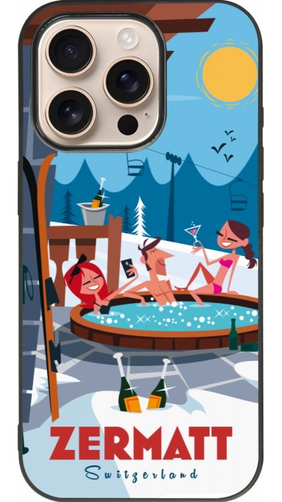 Coque iPhone 16 Pro - Silicone rigide noir Zermatt Mountain Jacuzzi