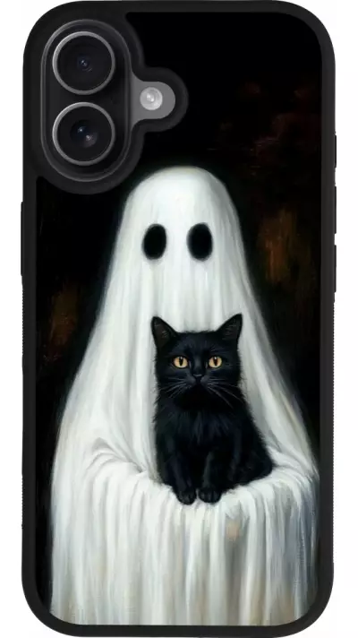 Coque iPhone 17 - Silicone rigide noir Halloween 2025 Ghost with black cat Coque iPhone 17 - Silicone rigide noir Halloween 2025 Ghost with black cat