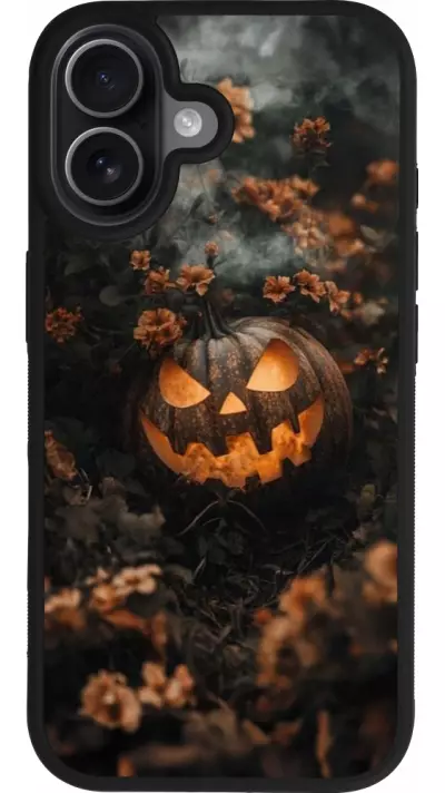 Coque iPhone 17 - Silicone rigide noir Halloween 2025 Pumpkin with flowers Coque iPhone 17 - Silicone rigide noir Halloween 2025 Pumpkin with flowers