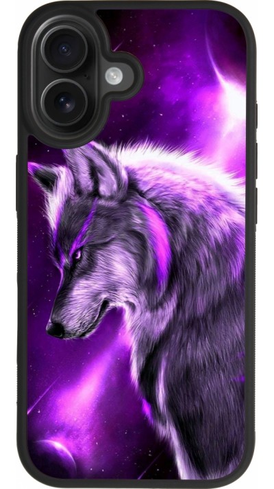 Coque iPhone 17 - Silicone rigide noir Purple Sky Wolf Coque iPhone 17 - Silicone rigide noir Purple Sky Wolf