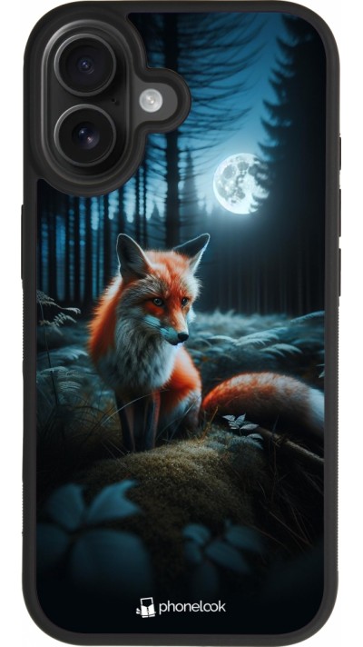 Coque iPhone 17 - Silicone rigide noir Renard lune forêt Coque iPhone 17 - Silicone rigide noir Renard lune forêt