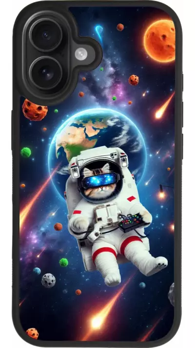 Coque iPhone 17 - Silicone rigide noir VR SpaceCat Odyssey Coque iPhone 17 - Silicone rigide noir VR SpaceCat Odyssey
