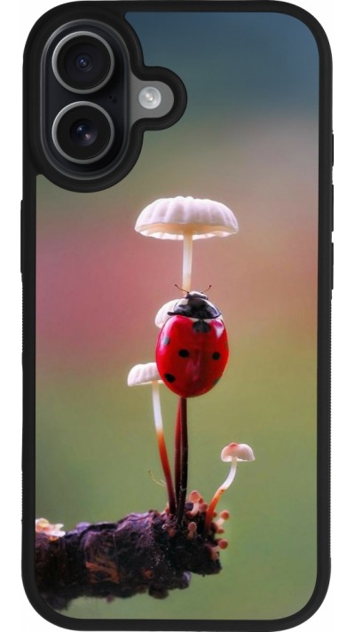 iPhone 17 Case Hülle - Silikon schwarz Ladybird on a mushroom Spring 2026