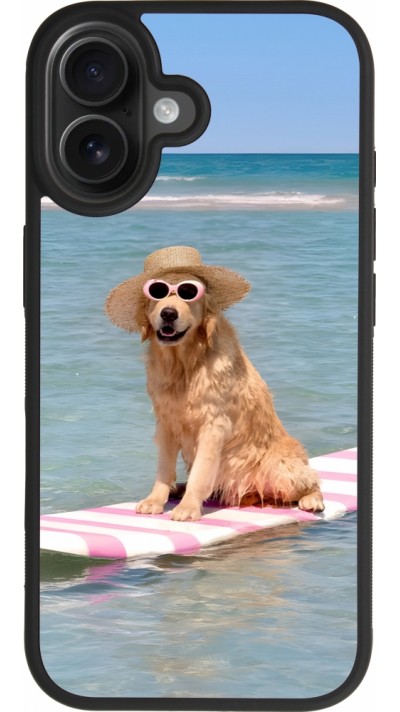 Coque iPhone 17 - Silicone rigide noir Summer Dog on Paddle