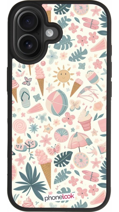 Coque iPhone 17 - Silicone rigide noir Summer Pink Pattern