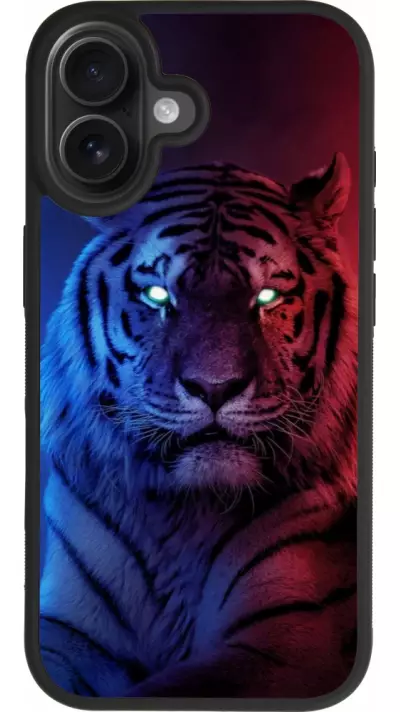 Coque iPhone 17 - Silicone rigide noir Tiger Blue Red Coque iPhone 17 - Silicone rigide noir Tiger Blue Red