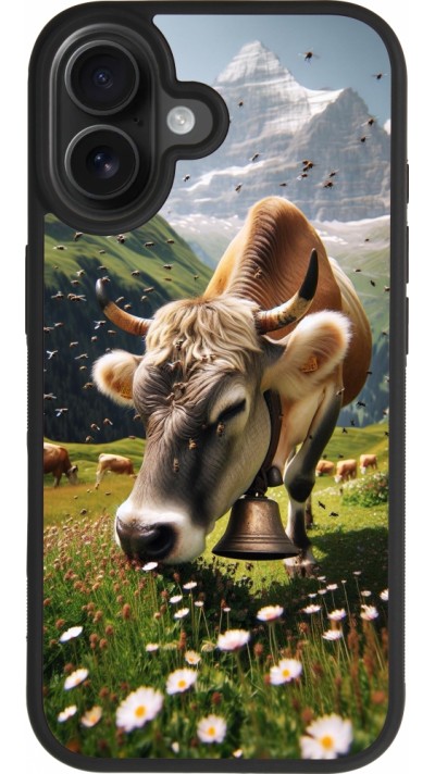 Coque iPhone 17 - Silicone rigide noir Vache montagne Valais