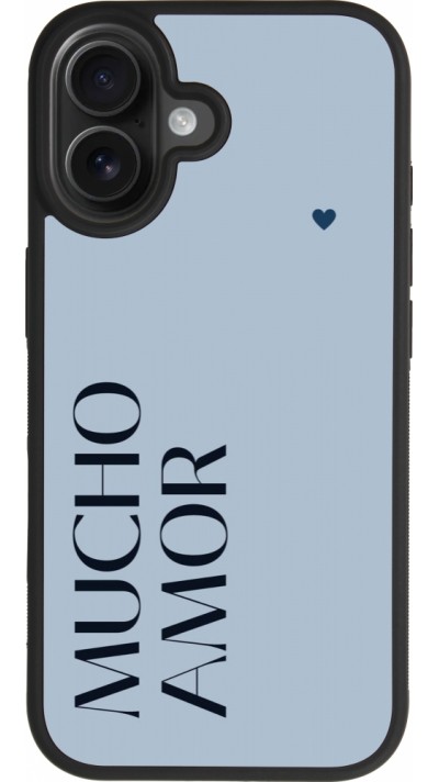 Coque iPhone 17 - Silicone rigide noir Valentine 2024 mucho amor azul
