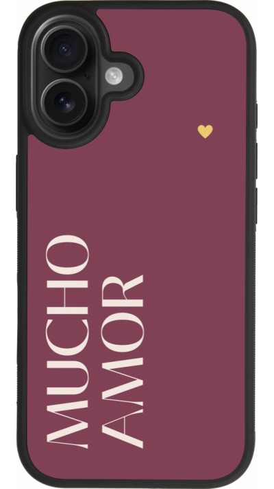 Coque iPhone 17 - Silicone rigide noir Valentine 2024 mucho amor rosado