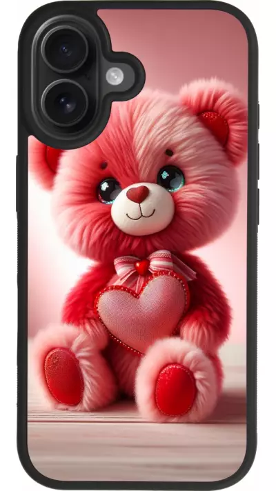 Coque iPhone 17 - Silicone rigide noir Valentine 2024 Ourson rose Coque iPhone 17 - Silicone rigide noir Valentine 2024 Ourson rose