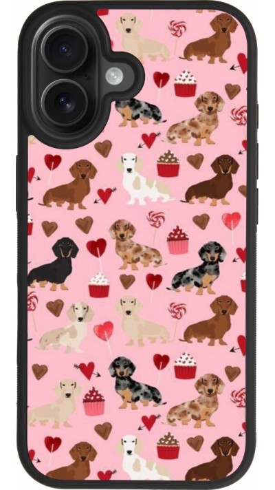 Coque iPhone 17 - Silicone rigide noir Valentine 2024 puppy love