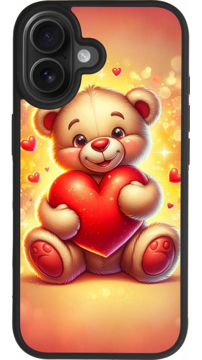 Coque iPhone 17 - Silicone rigide noir Valentine 2024 Teddy love