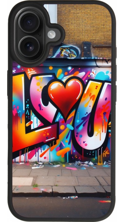 Coque iPhone 17 - Silicone rigide noir Valentine 2025 Love U Tag