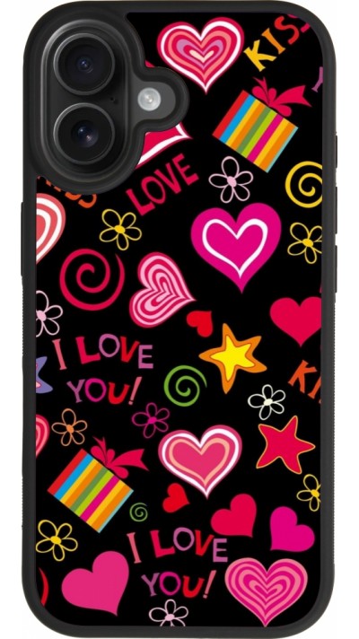 Coque iPhone 17 - Silicone rigide noir Valentine 2023 love symbols