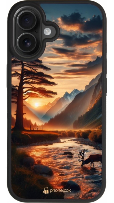 Coque iPhone 17 - Silicone rigide noir Valley Sunset Deer Tree