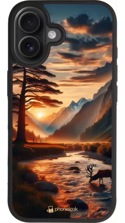 Coque iPhone 17 - Silicone rigide noir Valley Sunset Deer Tree Coque iPhone 17 - Silicone rigide noir Valley Sunset Deer Tree