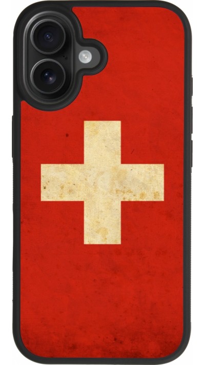 Coque iPhone 17 - Silicone rigide noir Vintage Flag SWISS