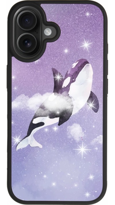 Coque iPhone 17 - Silicone rigide noir Whale in sparking stars