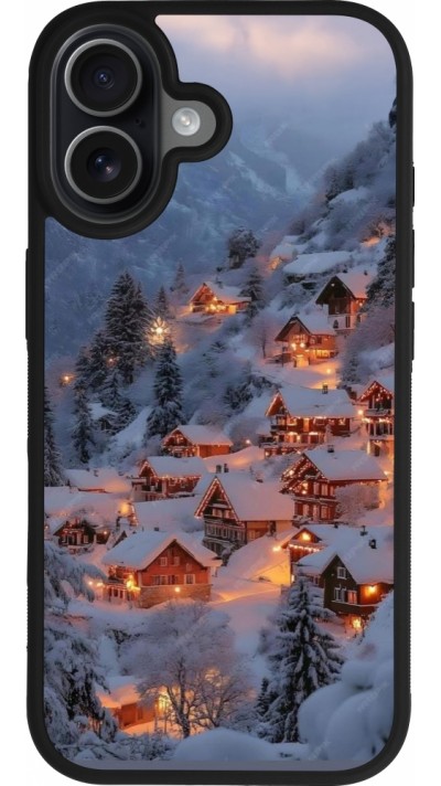 Coque iPhone 17 - Silicone rigide noir Winter 25 Winter snowy village