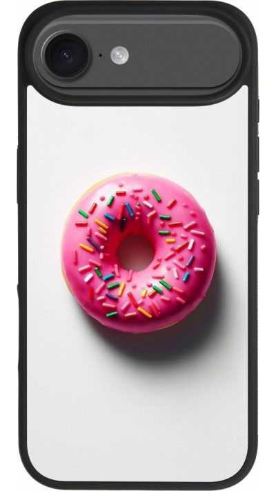 Coque iPhone Air - Silicone rigide noir Weißer Hintergrund, pinker Donut