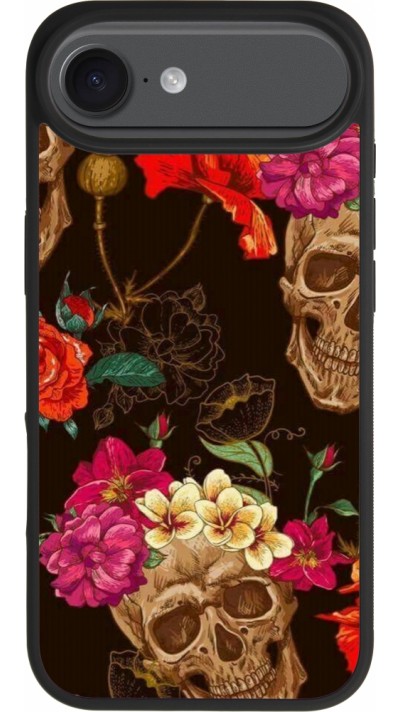 Coque iPhone Air - Silicone rigide noir Skulls and flowers