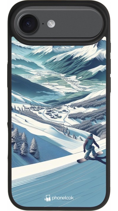 Coque iPhone Air - Silicone rigide noir Snowboarder Montagne