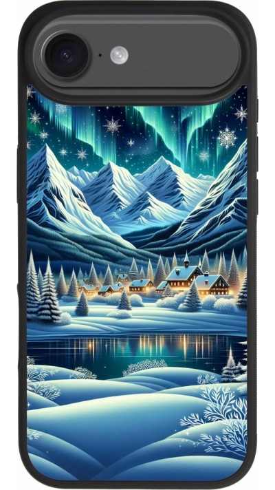Coque iPhone Air - Silicone rigide noir Snowy Mountain Village Lake night
