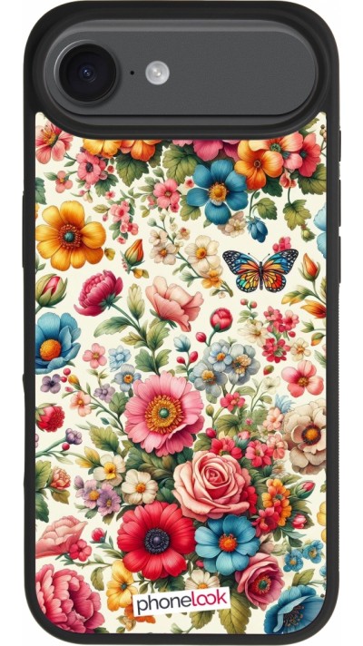 Coque iPhone Air - Silicone rigide noir Spring 25 printemps fleuri