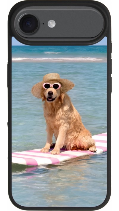 Coque iPhone Air - Silicone rigide noir Summer Dog on Paddle